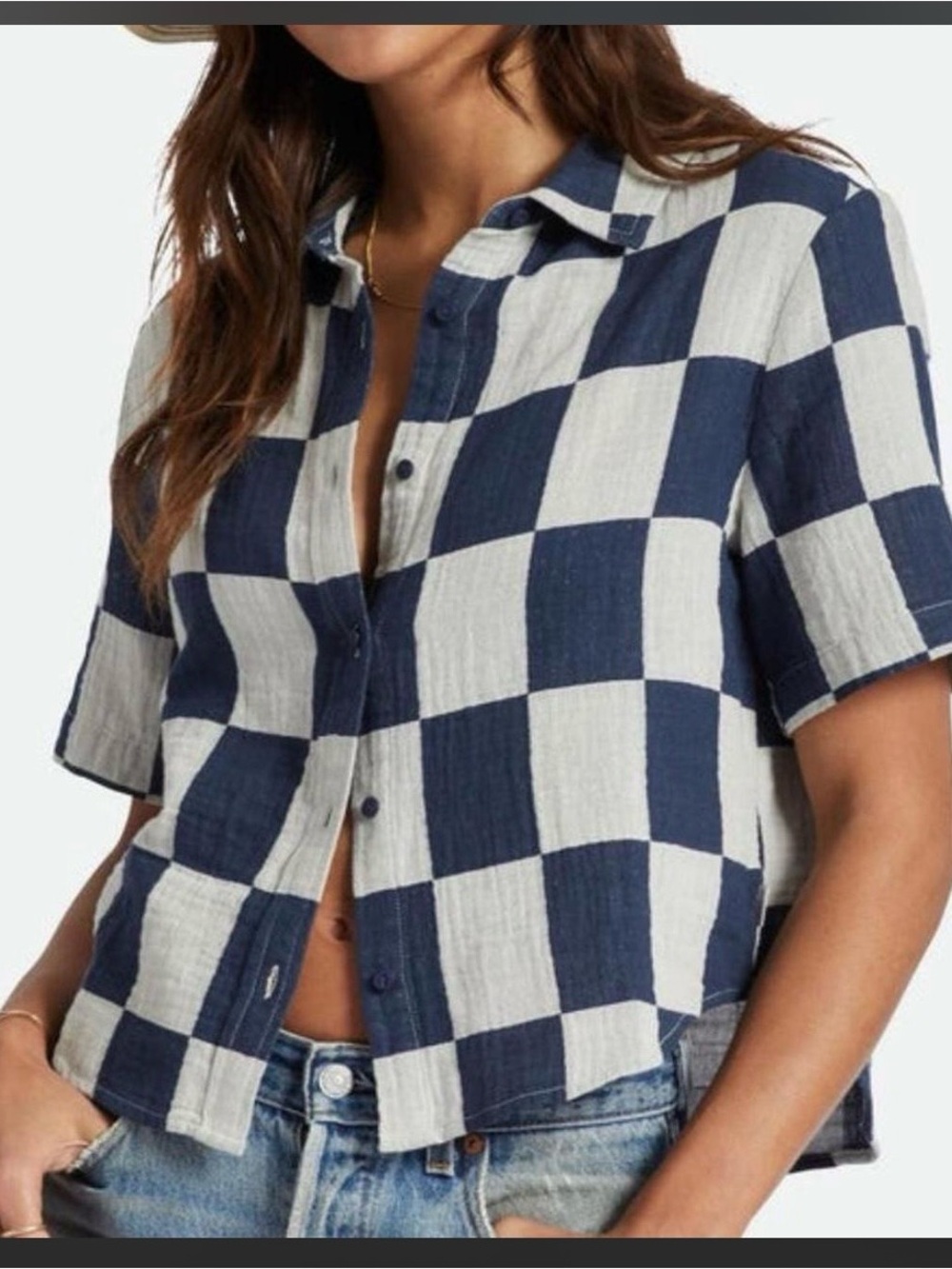 Brixton Navy and White Checkered Button Down Shirt